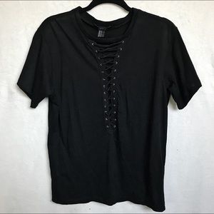 Forever 21 Black Lace-Up T-Shirt